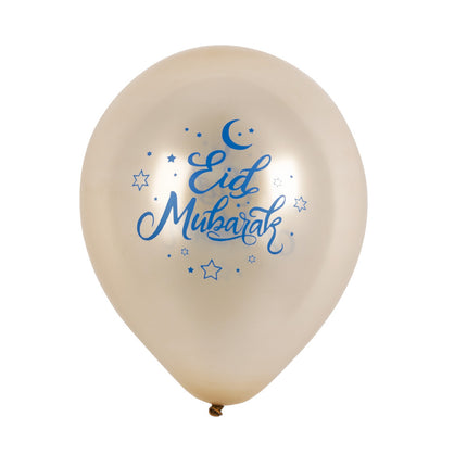 Feestbazaar Latex Ballonnen Eid Mubarak Blauw/Goud (6st)