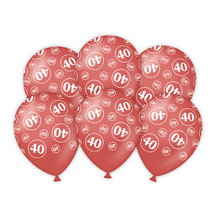 Feestbazaar Latexballonnen rood 40-jarig jubileum (6st)