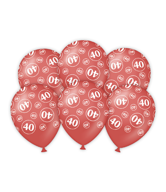Feestbazaar Latexballonnen rood 40-jarig jubileum (6st)