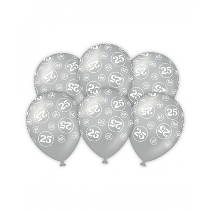 Feestbazaar Latexballonnen zilver 25-jarig jubileum (6st)
