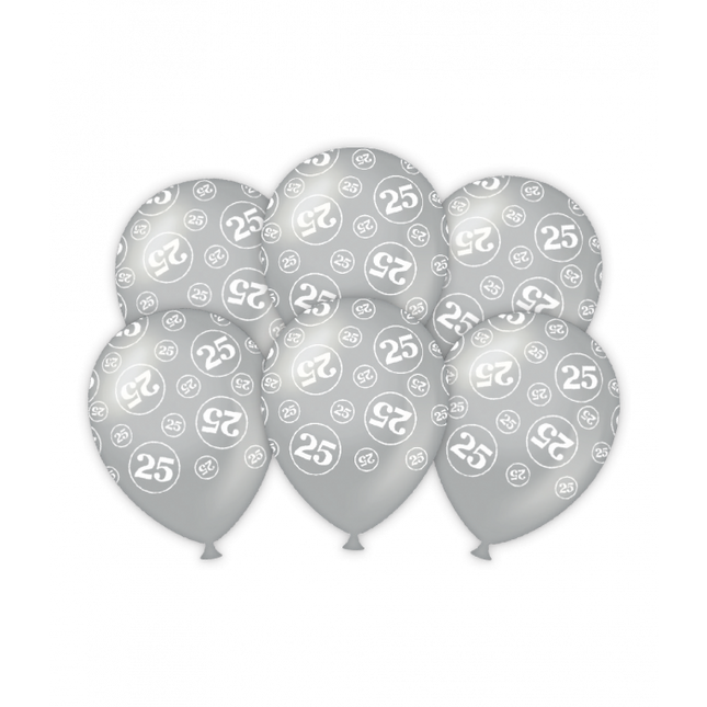 Feestbazaar Latexballonnen zilver 25-jarig jubileum (6st)