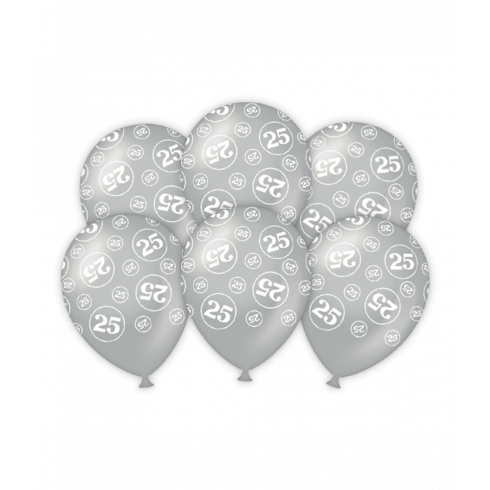 Feestbazaar Latexballonnen zilver 25-jarig jubileum (6st)