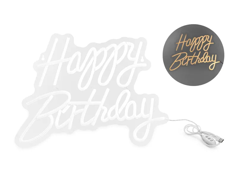 Feestbazaar LED Neon bord - Happy Birthday Wit (40x29,5cm)