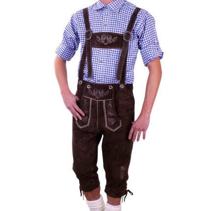 Feestbazaar Lederhose donker bruin knee-over met borduursel