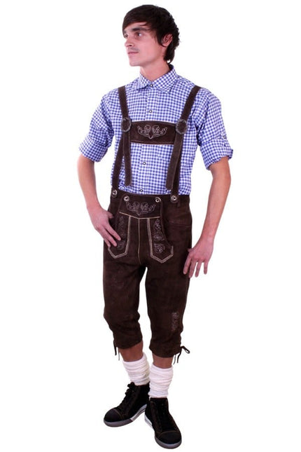 Feestbazaar Lederhose donker bruin knee-over met borduursel