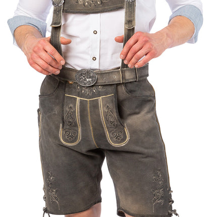 Feestbazaar Lederhose Stone Grey Heren Echt Leer
