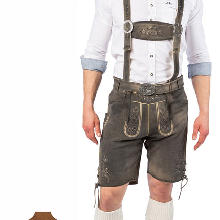 Feestbazaar Lederhose Stone Grey Heren Echt Leer