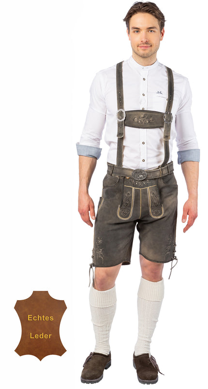 Feestbazaar Lederhose Stone Grey Heren Echt Leer