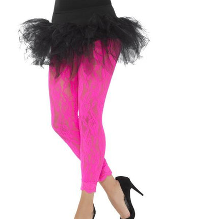 Feestbazaar Legging kant neon roze 80's