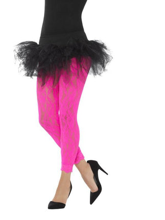 Feestbazaar Legging kant neon roze 80's