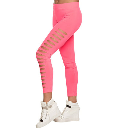 Feestbazaar Legging Met Scheuren Neon Roze