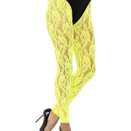 Feestbazaar Legging Neon Geel Kant