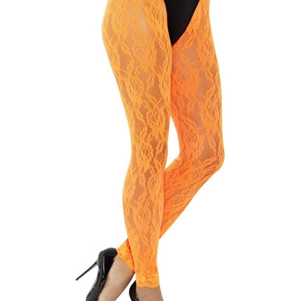 Feestbazaar Legging Neon Oranje Kant