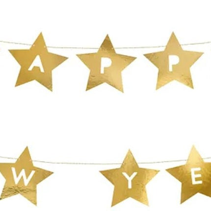 Feestbazaar Letter Banner Happy New Year Gouden Sterren