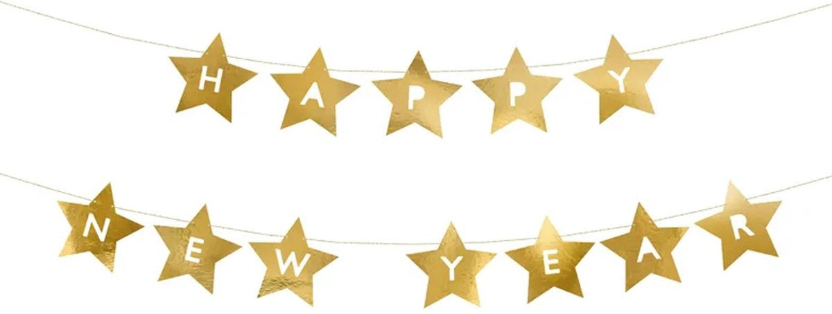 Feestbazaar Letter Banner Happy New Year Gouden Sterren