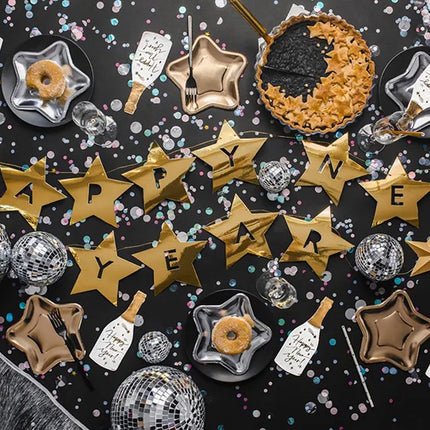 Feestbazaar Letter Banner Happy New Year Gouden Sterren