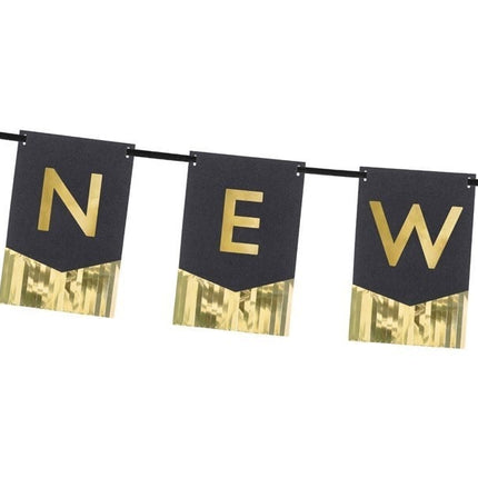 Feestbazaar Letter Banner Happy New Year Zwart met Goud (170cm)