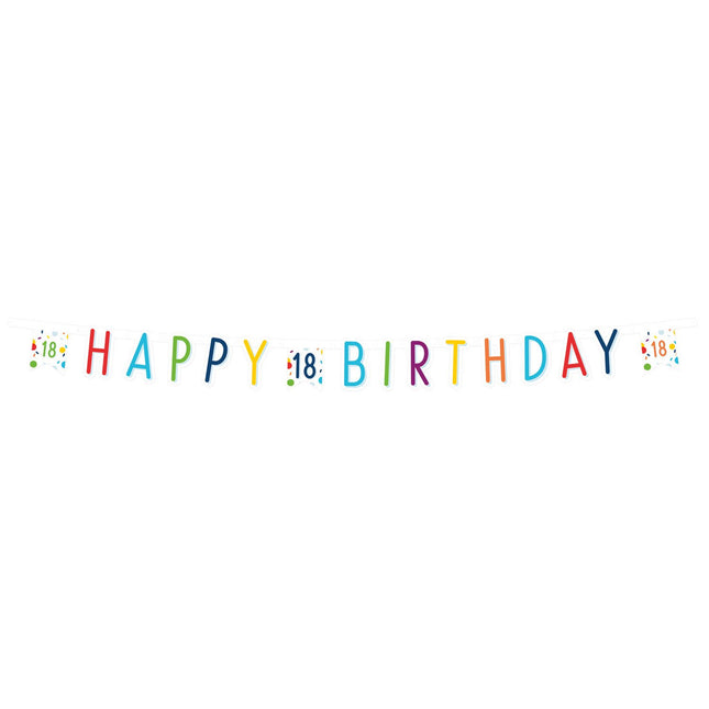 Feestbazaar Letterbanner 18 Jaar Happy Birthday Confetti