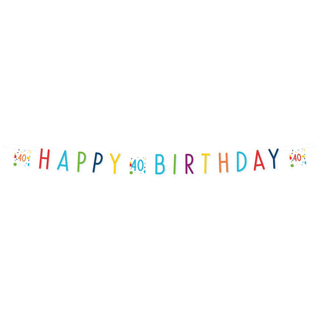 Feestbazaar Letterbanner 40 Jaar Happy Birthday Confetti