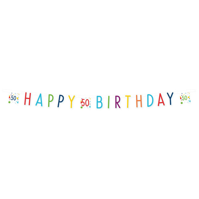 Feestbazaar Letterbanner 50 Jaar Happy Birthday Confetti