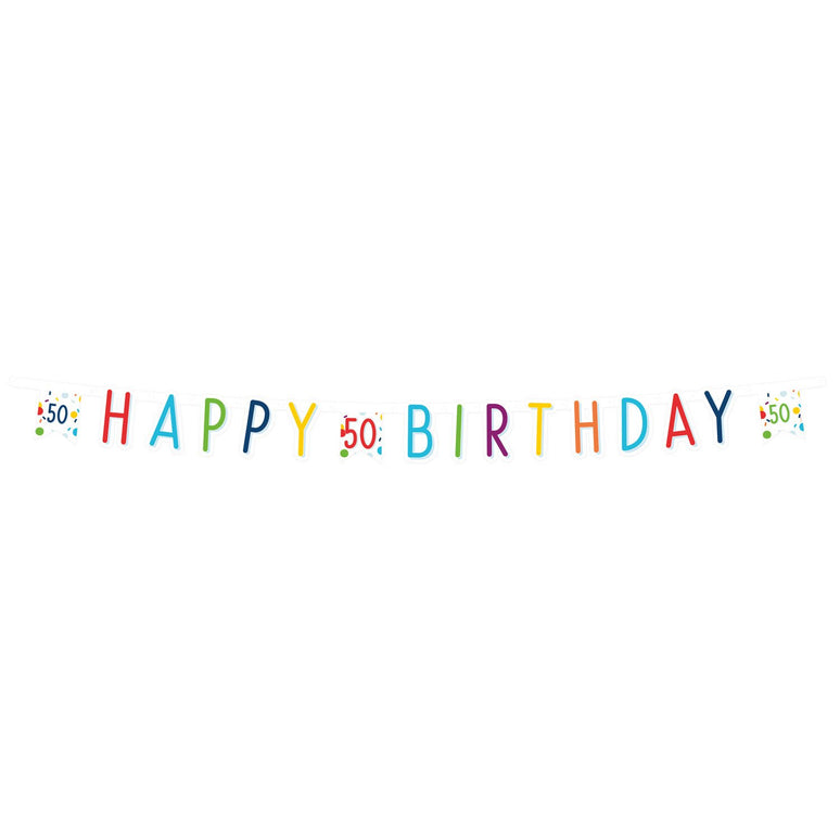 Feestbazaar Letterbanner 50 Jaar Happy Birthday Confetti