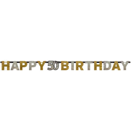 Feestbazaar Letterbanner 50 Jaar Sparkling Goud/Zilver