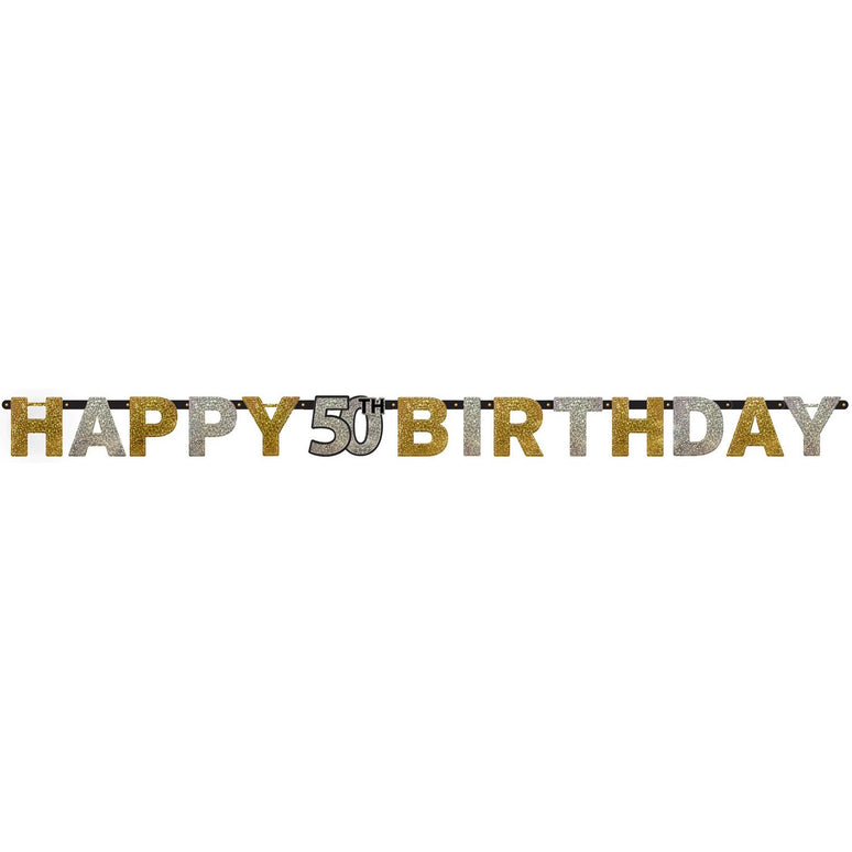 Feestbazaar Letterbanner 50 Jaar Sparkling Goud/Zilver