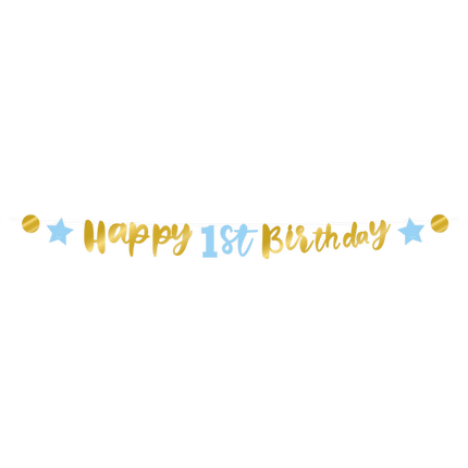 Feestbazaar Letterbanner Verjaardag Jongen 1 Jaar Blauw/Goud (250cm)