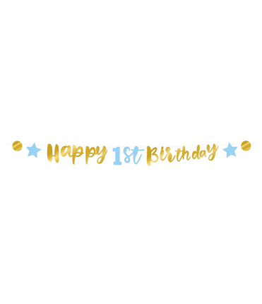 Feestbazaar Letterbanner Verjaardag Jongen 1 Jaar Blauw/Goud (250cm)