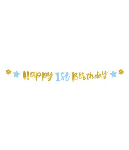 Feestbazaar Letterbanner Verjaardag Jongen 1 Jaar Blauw/Goud (250cm)