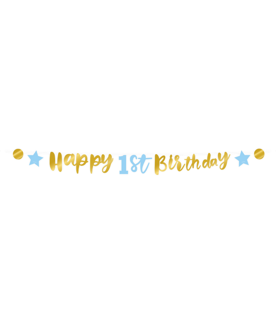 Feestbazaar Letterbanner Verjaardag Jongen 1 Jaar Blauw/Goud (250cm)