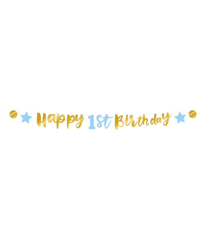 Feestbazaar Letterbanner Verjaardag Jongen 1 Jaar Blauw/Goud (250cm)