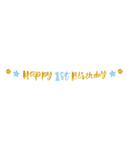 Feestbazaar Letterbanner Verjaardag Jongen 1 Jaar Blauw/Goud (250cm)