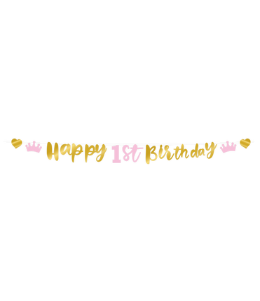 Feestbazaar Letterbanner Verjaardag Meisje 1 Jaar goud/roze (250cm)
