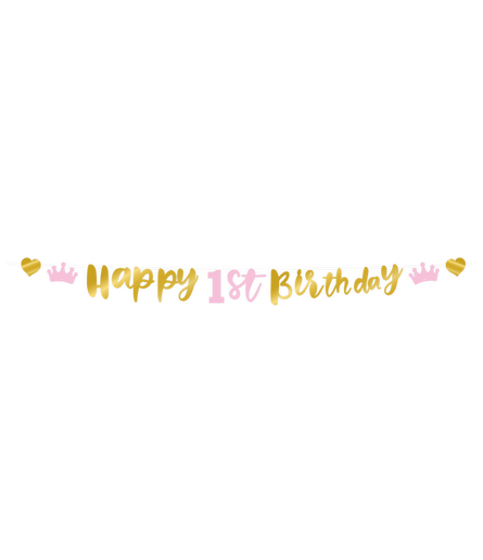Feestbazaar Letterbanner Verjaardag Meisje 1 Jaar goud/roze (250cm)