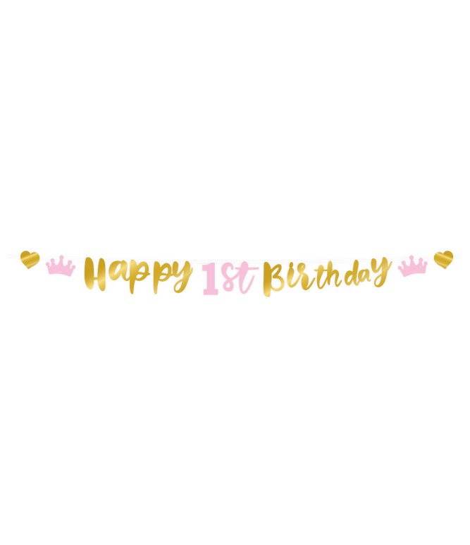 Feestbazaar Letterbanner Verjaardag Meisje 1 Jaar goud/roze (250cm)