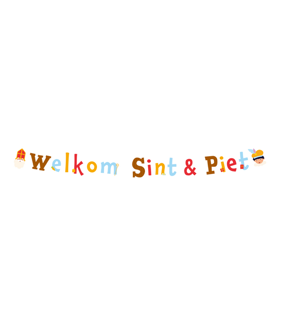 Feestbazaar Letterbanner Welkom Sint & Piet Cartoon Vigo