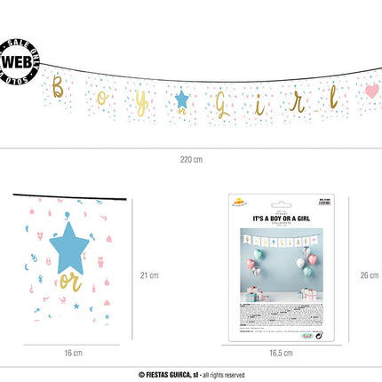 Feestbazaar Letterslinger 'Boy or Girl' Babyshower (220cm)