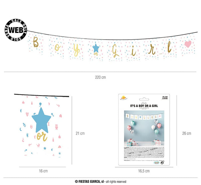 Feestbazaar Letterslinger 'Boy or Girl' Babyshower (220cm)