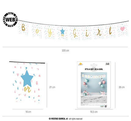 Feestbazaar Letterslinger 'Boy or Girl' Babyshower (220cm)