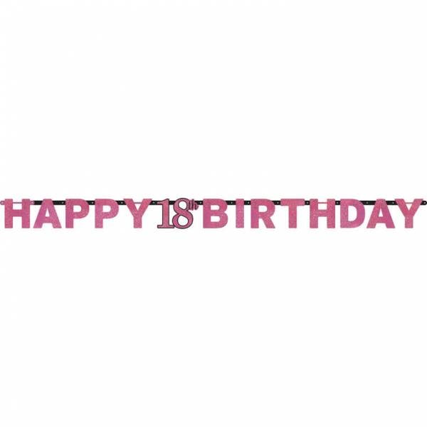 Feestbazaar Letterslinger glitter Happy 18th Birthday pink