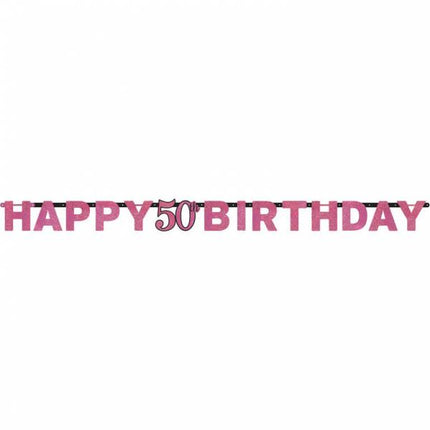 Feestbazaar Letterslinger glitter Happy 50th Birtday pink