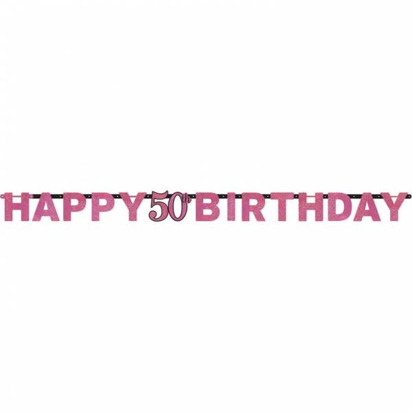 Feestbazaar Letterslinger glitter Happy 50th Birtday pink