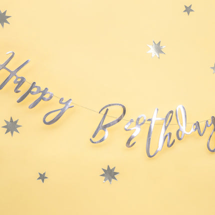 Feestbazaar Letterslinger Happy Birthday Zilver - 16x62 cm