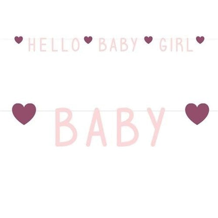 Feestbazaar Letterslinger 'Hello Baby Girl' Hartjes Roze (1,4m)