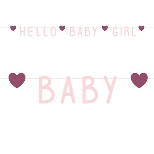 Feestbazaar Letterslinger 'Hello Baby Girl' Hartjes Roze (1,4m)
