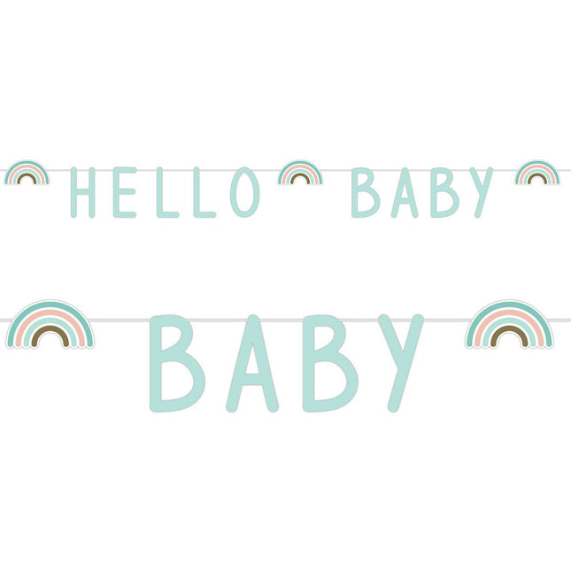 Feestbazaar Letterslinger 'Hello Baby' Rainbow Mintgroen (1,4m)