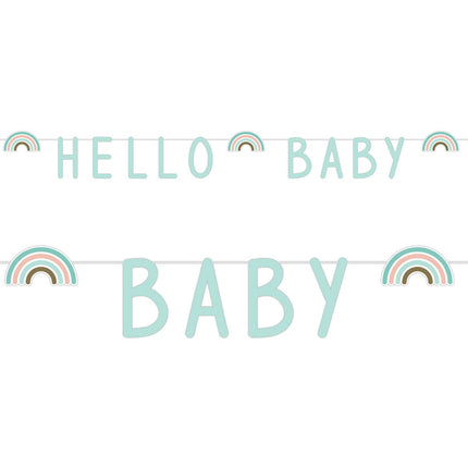 Feestbazaar Letterslinger 'Hello Baby' Rainbow Mintgroen (1,4m)