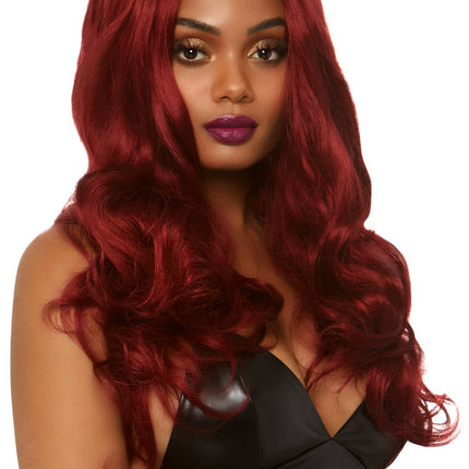 Feestbazaar Long Wavy Pruik Winny Burgundy