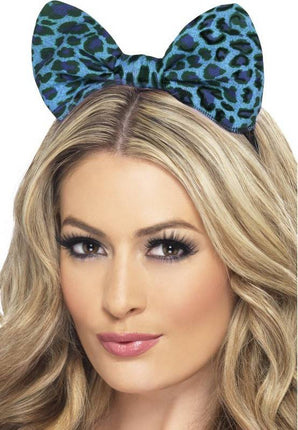 Feestbazaar Luipaard strik blauw op hoofdband